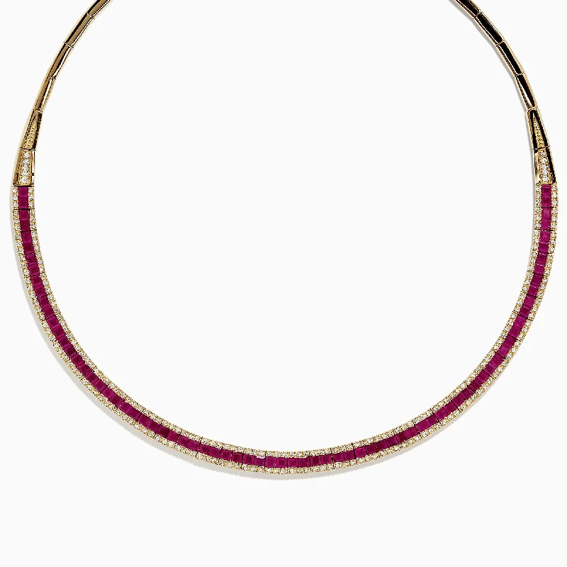 Chic art necklaces-Ruby Royale 14K Yellow Gold Ruby and Diamond Collar Necklace, 11.31 TCW