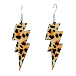 Burnished bronze earrings-Leopard Lightning Bolt Earrings