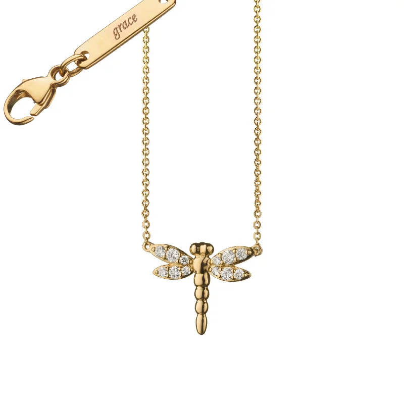 Woven link necklaces-Diamond Critter Dragonfly "Grace" 18K Yellow Gold Necklace