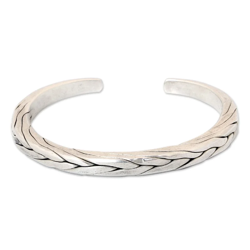 High cuff bangles-NOVICA Handmade Mens Sterling Silver Hill Tribe Braid Thai Design Cuff Bracelet (Thailand)