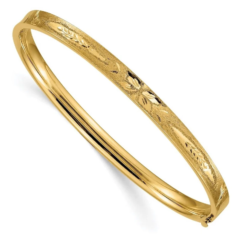 Rustic flair bangles-Curata 14k Yellow Gold 3/16" Sparkle Cut Concave Hinged Bangle Bracelet