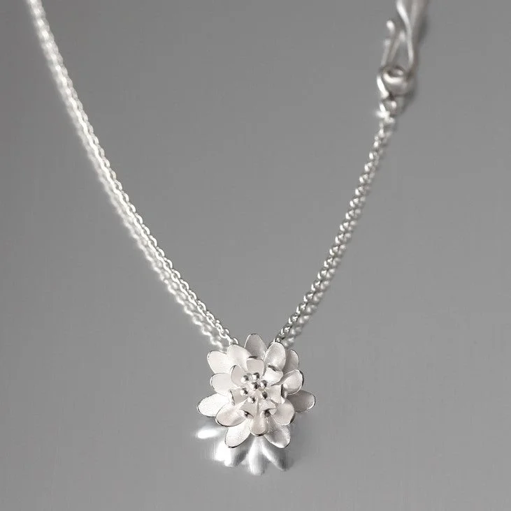 Cosmic star necklaces-Water Lily Sterling Silver Pendant Necklace