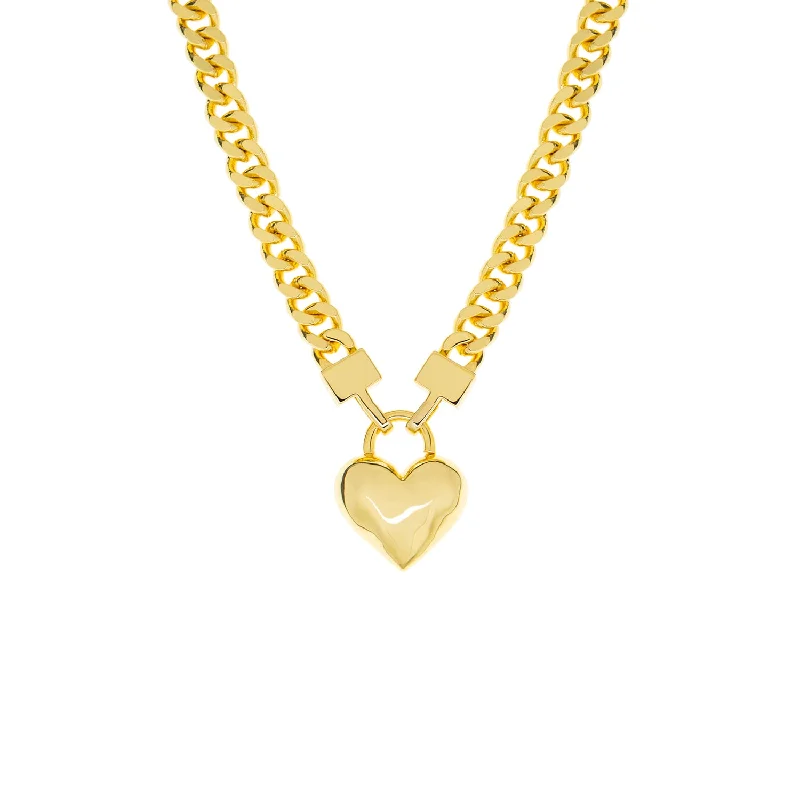 Solid collar necklaces-curb chain necklace with heart pendant