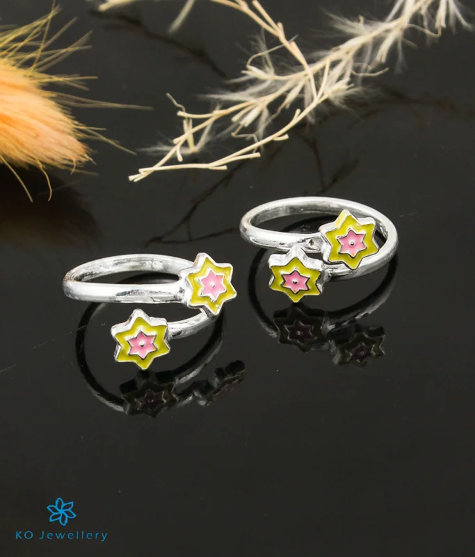 Thai tile engagement rings-The Starry Silver Toe-Rings (Yellow/Front open)