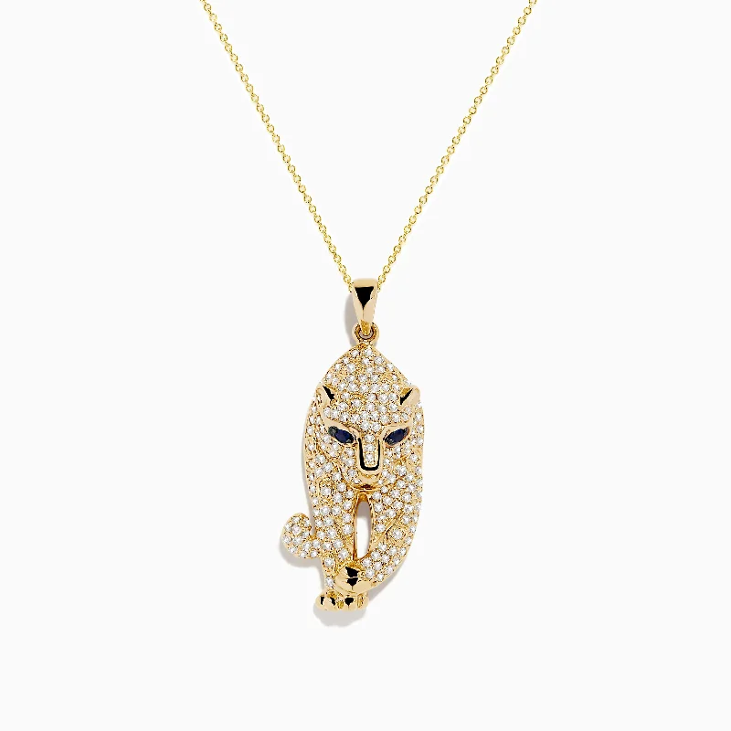 Fox charm necklaces-Signature 14K Yellow Gold Sapphire and Diamond Panther Necklace