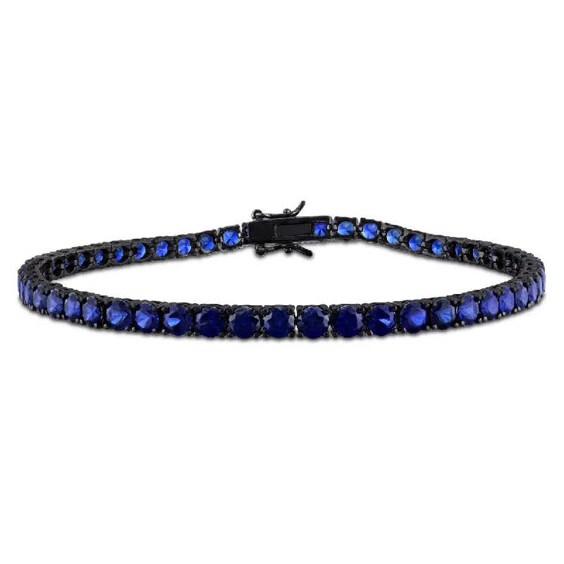 Spinel stone bangles-Miadora Men's 15 1/2ct TGW Created Blue Sapphire Tennis Bracelet Black Rhodium Silver- 9in