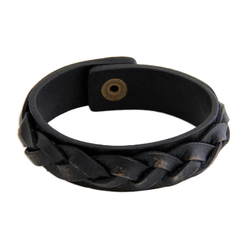 Spirit eye bangles-Handmade Distressed Leather Men's 'Java Journeys' Bracelet (Indonesia)