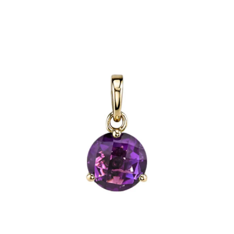 Polished name necklaces-14k Gold 8mm Round Amethyst Pendant Necklace