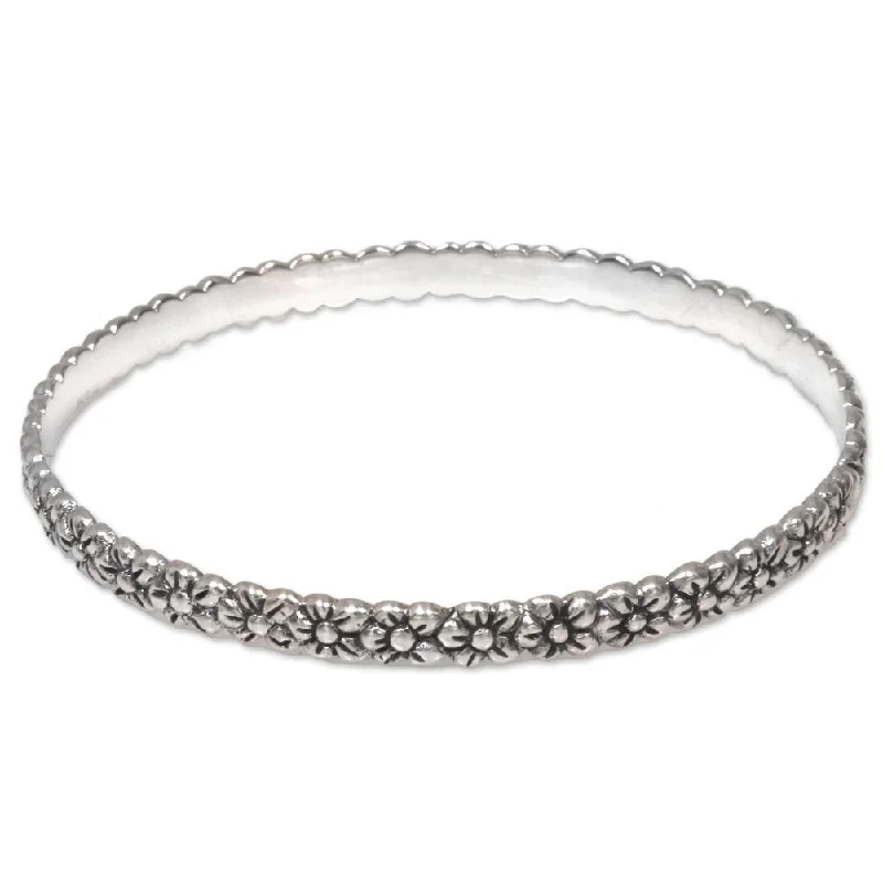 Subtle accent bangles-Sterling Silver Bangle Bracelet, 'Silver Garland' (Indonesia)