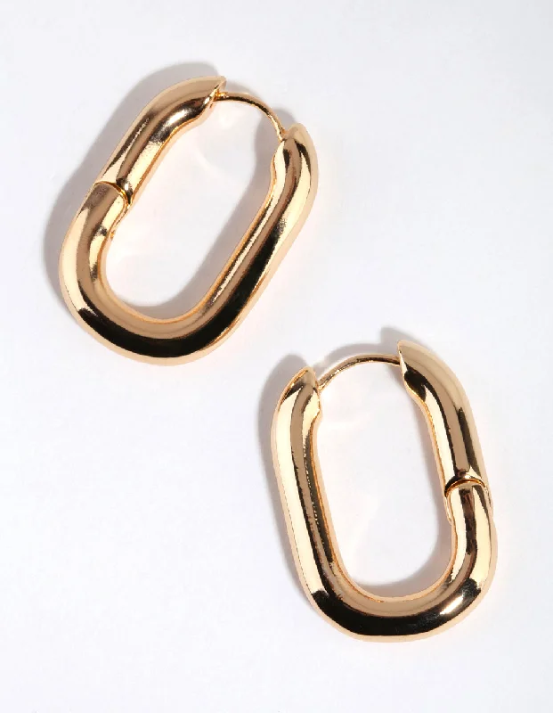 Radiant star earrings-Gold Plated Chunky Oval Huggie Earrings