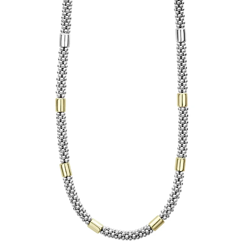 Thick bar necklaces-Lagos High Bar Two-Tone Station Caviar Necklace, 5mm