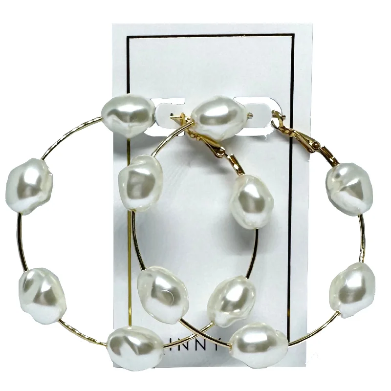 Smooth stud earrings-Linny Co | Rachel Gold Tone Pearl Hoop Earrings