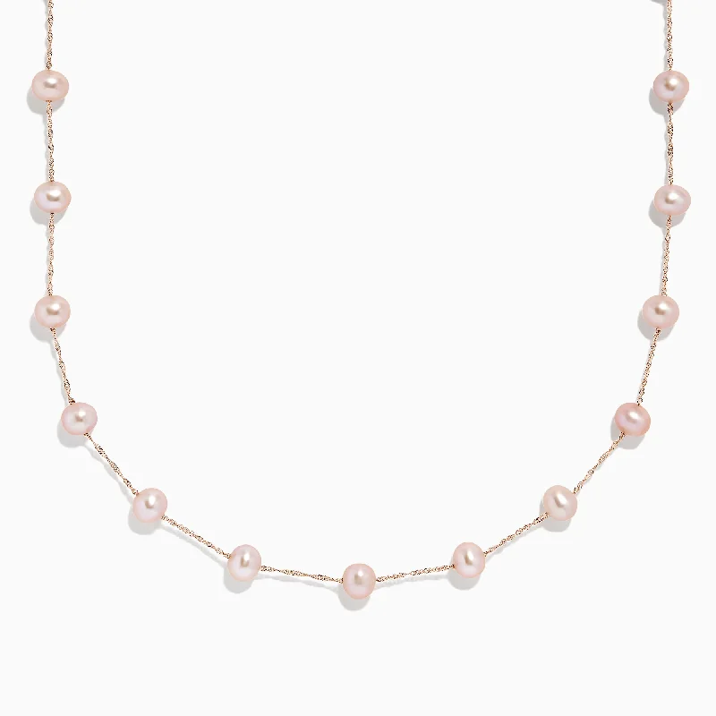 Thick bar necklaces-14K Rose Gold Cultured Fresh Water Pearl Necklace