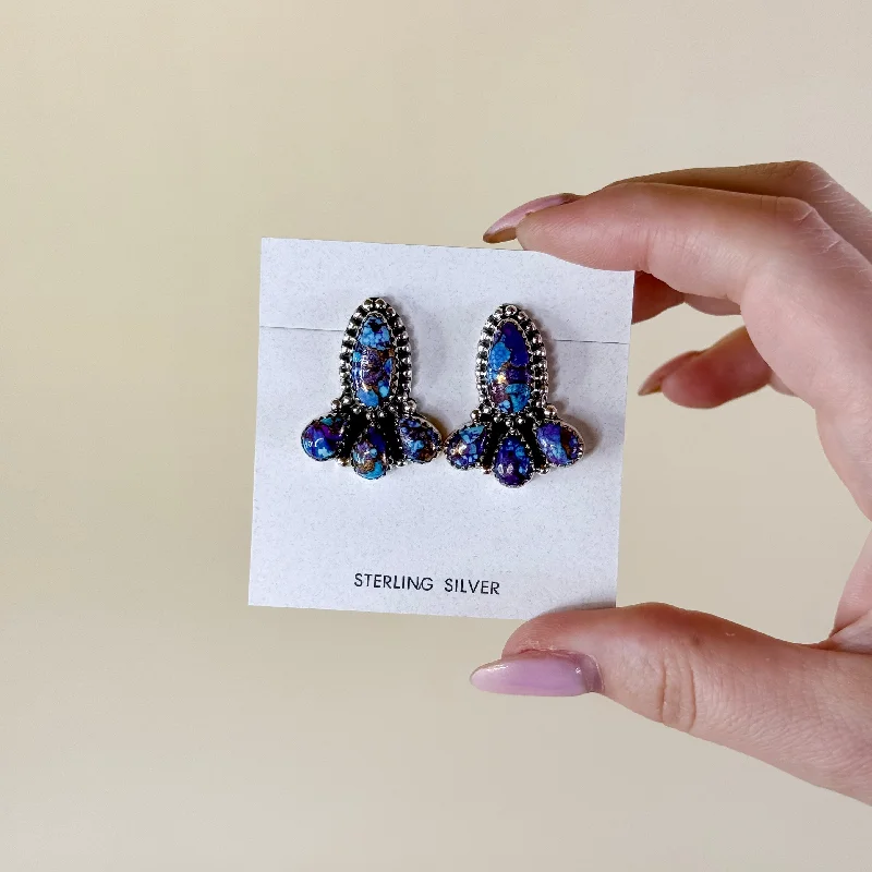 Topaz stud earrings-Hada Collection | Handmade Sterling Silver Cluster Earrings with Purple Mojave Remix Stones