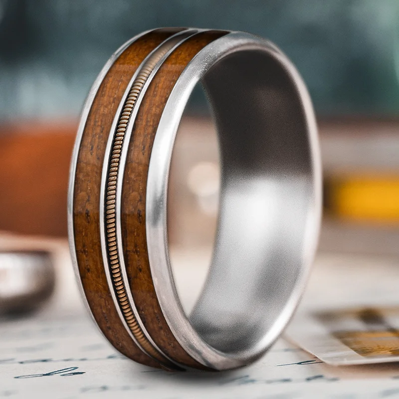 Light wood rings-Custom Design - 3-Inlay Metal Center Ring tbMiV7pptPsNNFm2bku8QpHT