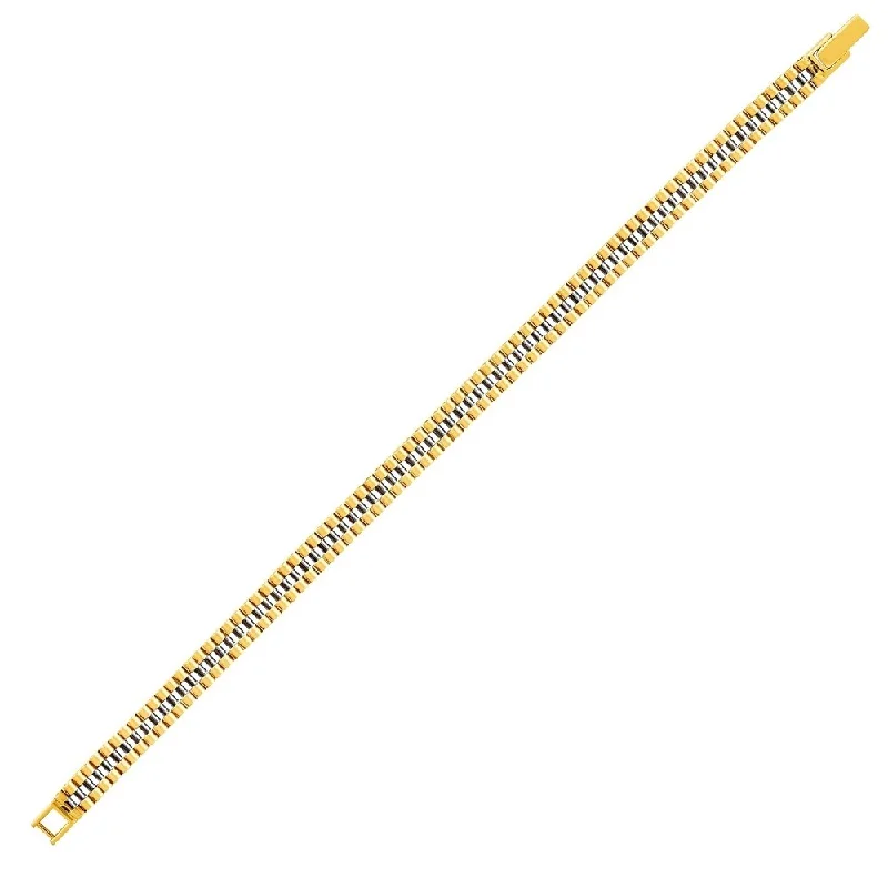 Heavy stone bangles-Panther Link Bracelet in 14k Two-Tone Gold