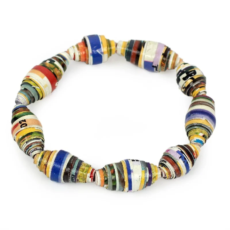 Old cameo bangles-NOVICA Storyteller, Recycled paper stretch bracelet