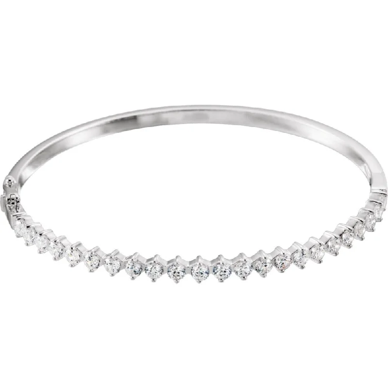 Glossy silver bangles-Curata 925 Sterling Silver CZ Cubic Zirconia Simulated Diamond Cuff Stackable Bangle Bracelet 3mm