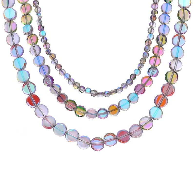 Half moon necklaces-Fantasia 3 Row Crystal Beaded Magnetic Closure Necklace (Sterling Silvertone)