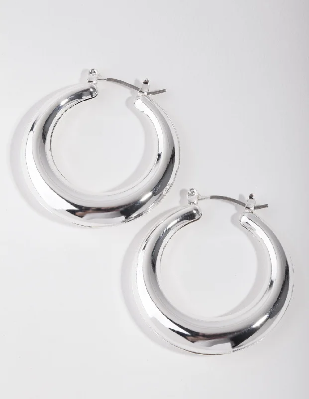 Amethyst stud earrings-Silver Basic Smooth Hoop Earrings