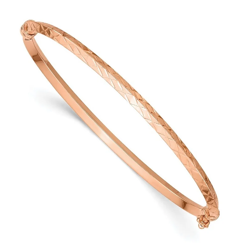 Rustic flair bangles-Curata 3.25mm 14k Rose Gold Polished Sparkle Cut Hinged Cuff Stackable Bangle Bracelet 7 Inch