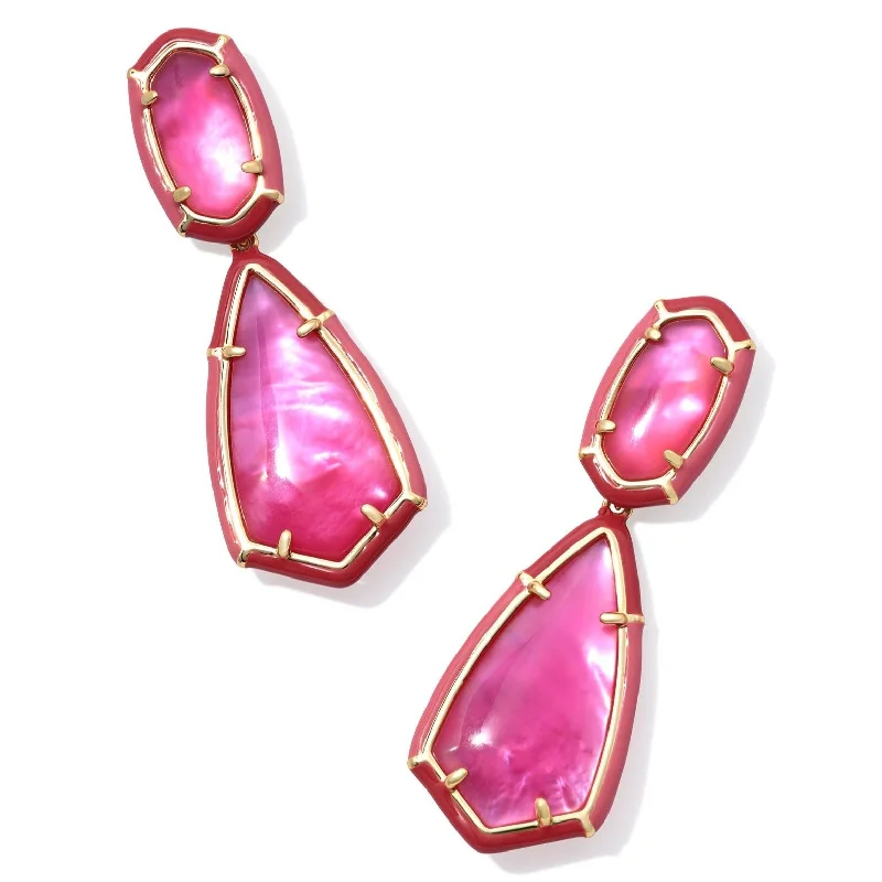 Silk cord earrings-Kendra Scott | Camry Gold Enamel Frame Statement Earrings in Azalea Illusion