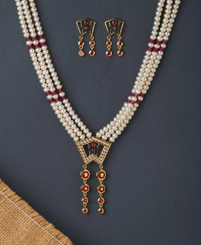 Victorian style necklaces-Beautiful Real Pearl Necklace Set