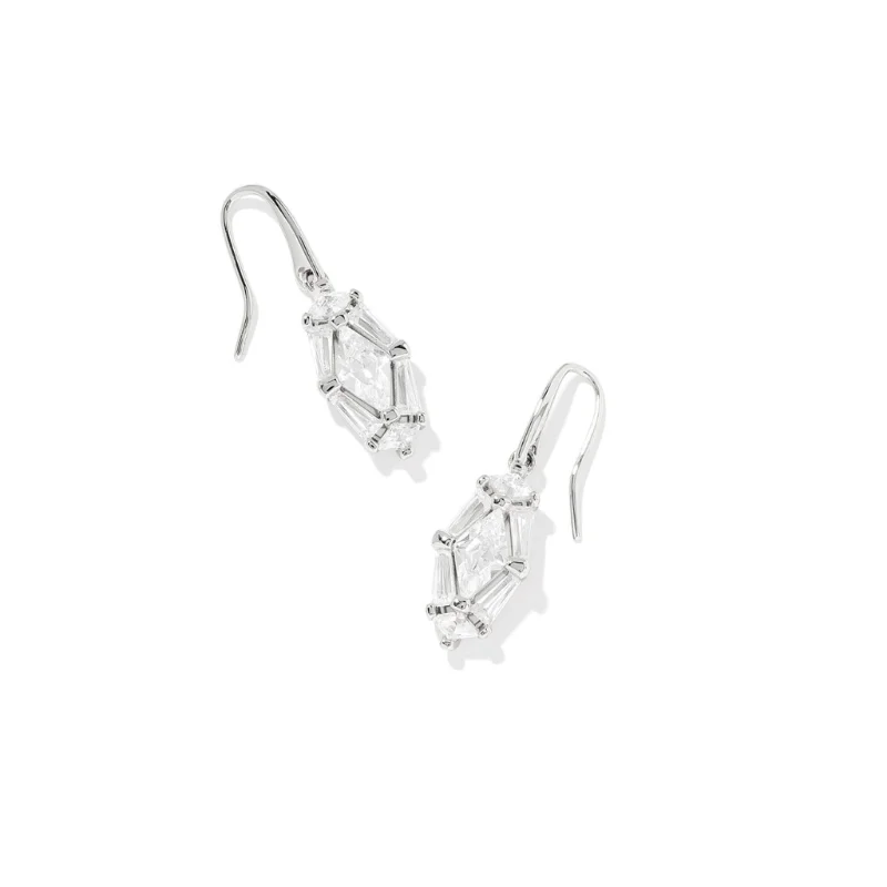 Stellar glow earrings-Kendra Scott | Lindy Rae Lee Silver Drop Earrings in White Crystal