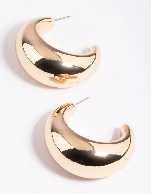 Coiled cord earrings-Gold Thick Puff Hoop Earrings