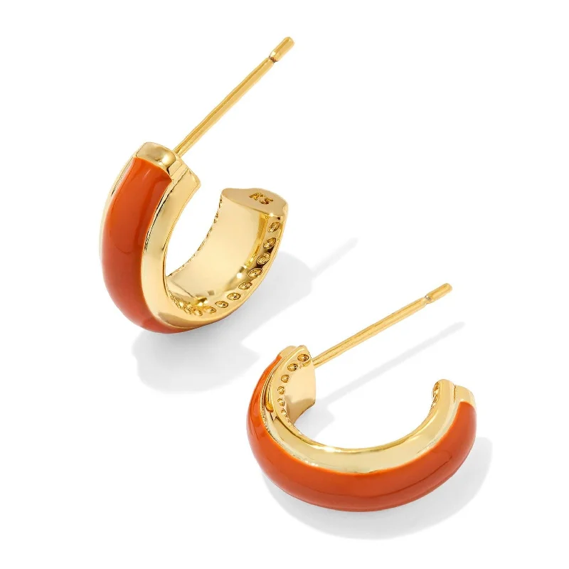 Fluid art earrings-Kendra Scott | Ainsley Gold Huggie Earrings in Orange Enamel