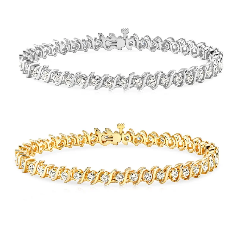 Shiny word bangles-Auriya 1 to 10 carat TW Round Diamond Tennis Bracelet S-Link 14k Gold