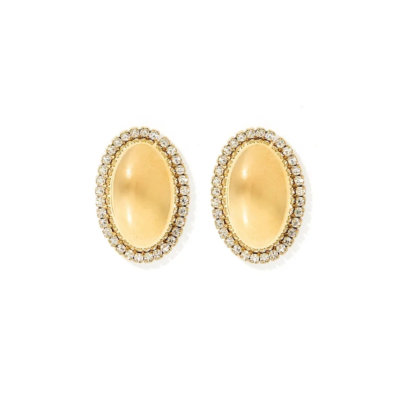 Petal hoop earrings-Linny Co | Colette Gold Tone Oval Stud Earrings with CZ Crystal Outline