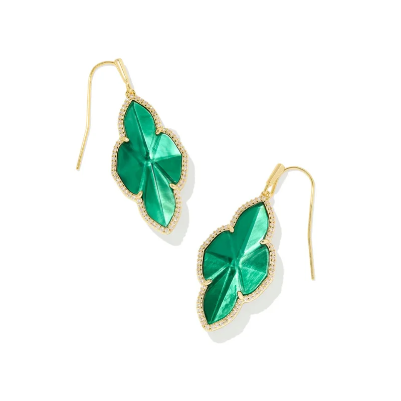 Subtle dangle earrings-Kendra Scott | Abbie Pave Frame Gold Drop Earrings in Green Illusion