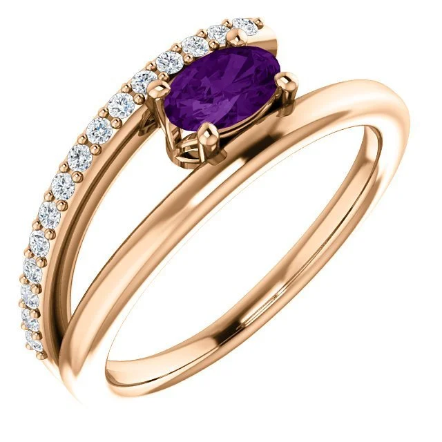 Luxe diamond engagement rings-14KT GOLD 1/2 CTW AMETHYST & 1/8 CTW DIAMOND BYPASS RING