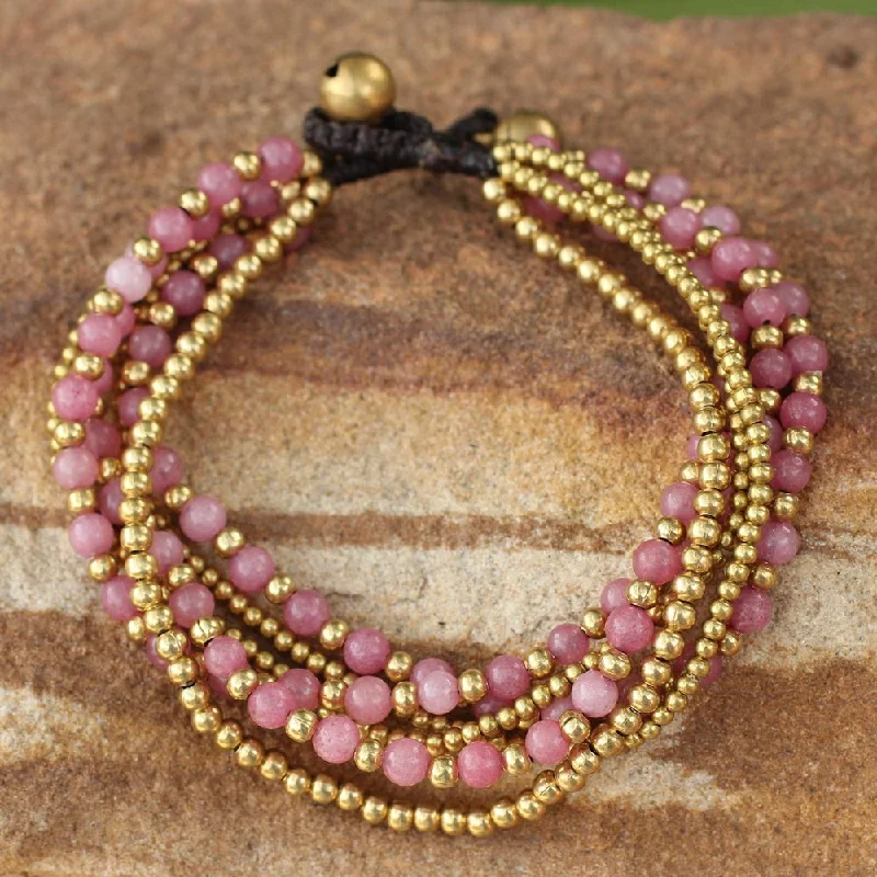 Round shape bangles-Handmade Brass 'Rose Joy' Quartz Bracelet (Thailand)