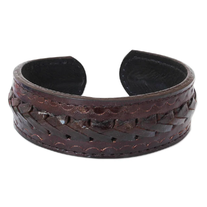 Cord wrap bangles-Handmade Men's Leather 'Brown Braided Path' Bracelet (Thailand)