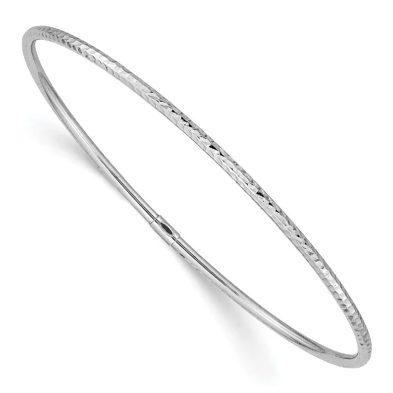 Pure link bangles-Curata 14k White Gold Slip on Polished Hollow tube 2mm Sparkle-Cut Bangle Bracelet