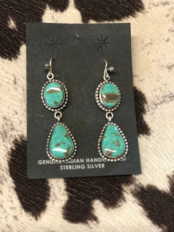 Quirky pair earrings-Turquoise & Sterling Silver Earrings by Elgin Tom-Navajo