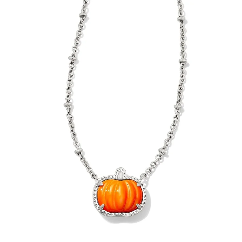 Elastic thread necklaces-Kendra Scott Pumpkin Silver Short Pendant Necklace in Orange Mother of Pearl