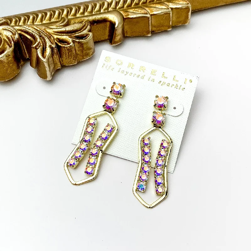 Bead braid earrings-Sorrelli | Roslyn Embellished Dangle Earrings in Bright Gold Tone with Aurora Borealis Crystal