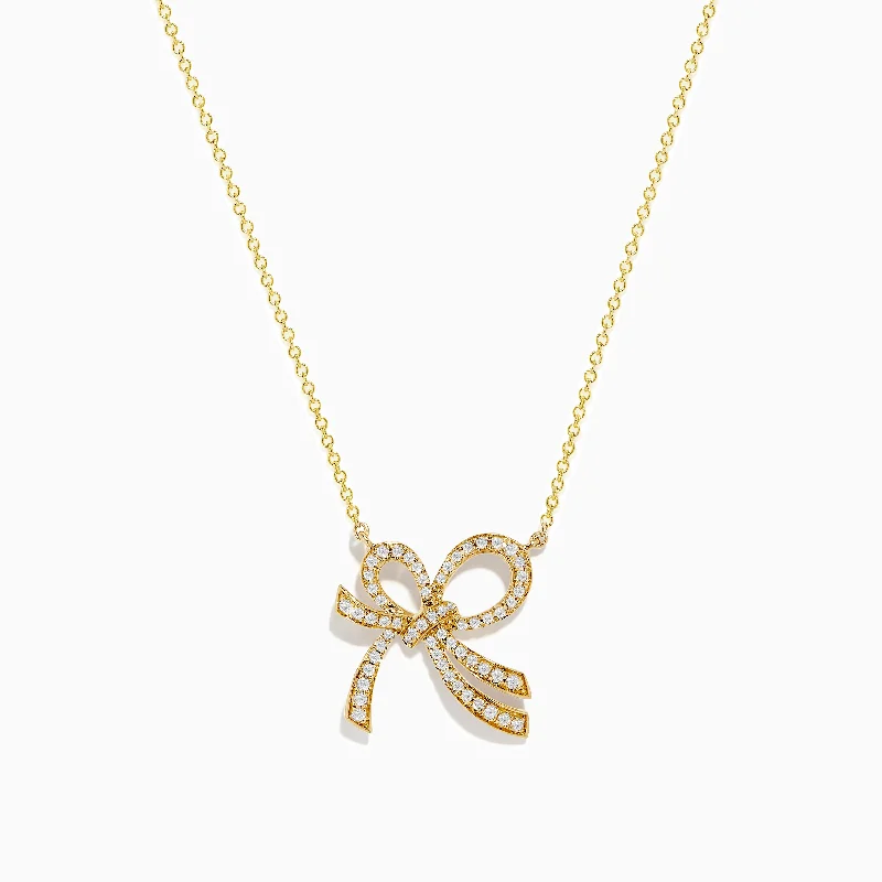 Vivid stone necklaces-Novelty 14K Yellow Gold Diamond Bow Necklace