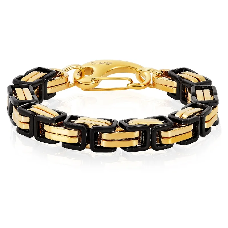 Silk cord bangles-Crucible Men's Byzantine Chain Two Tone Steel Bracelet (11mm)