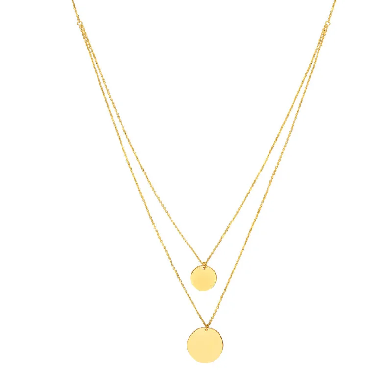 Victorian style necklaces-14k Gold Double Strand Disc Necklace