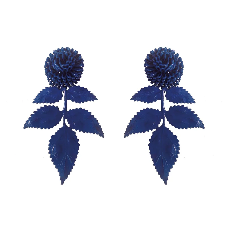 Wide bar earrings-Blue Leaf Earrings