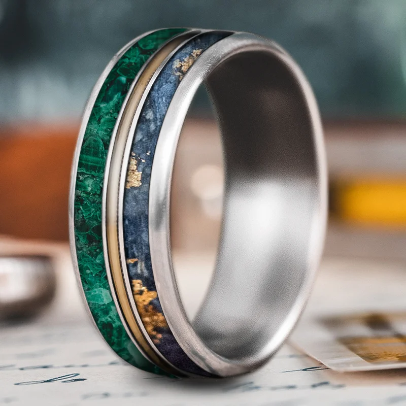 Wide cocktail rings-Custom Design - 3-Inlay Metal Center Ring UqBPzsXvoJF5KASbZ9GFlHuW