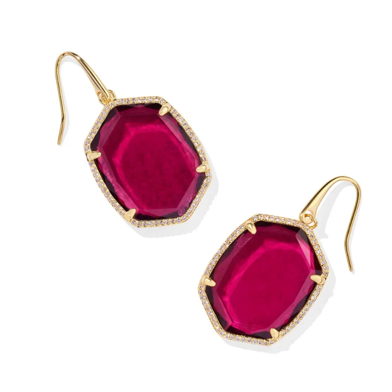 Twine bead earrings-Kendra Scott | Daphne Pave Frame Gold Drop Earrings in Berry Mica