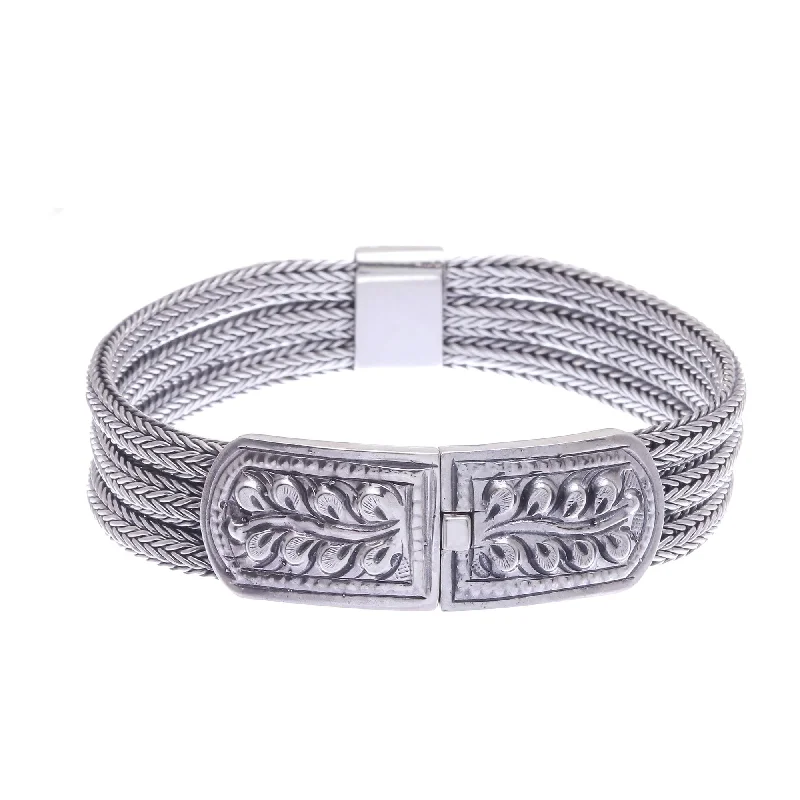 Woven thread bangles-NOVICA Mens Handmade Sterling Silver Wheat Beared Head Bracelet (Thailand)