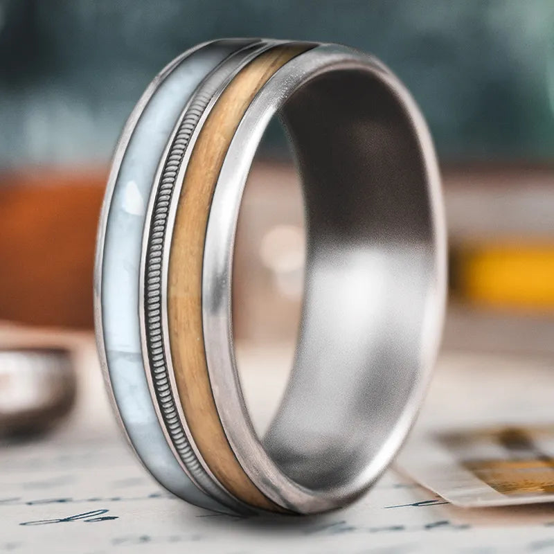 Wide band rings-Custom Design - 3-Inlay Metal Center Ring Q0LR7sUcwtakALMHVLltrE2D