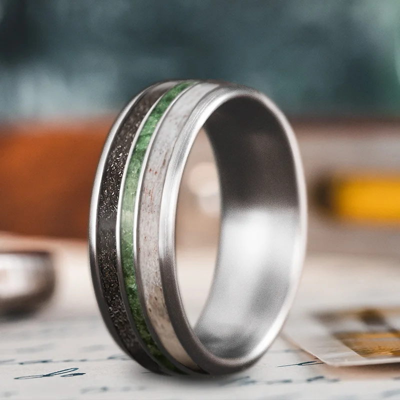 Patina bronze rings-Custom Design - 3-Inlay Narrow Center Gedi9_q5n9-FwSRmWik7SSoB