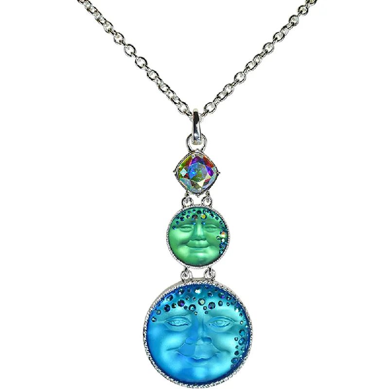 Radiant pearl necklaces-Mystic Goddess Seaview Moon Necklace (Sterling Silvertone/Mystic Blue Sphnix)